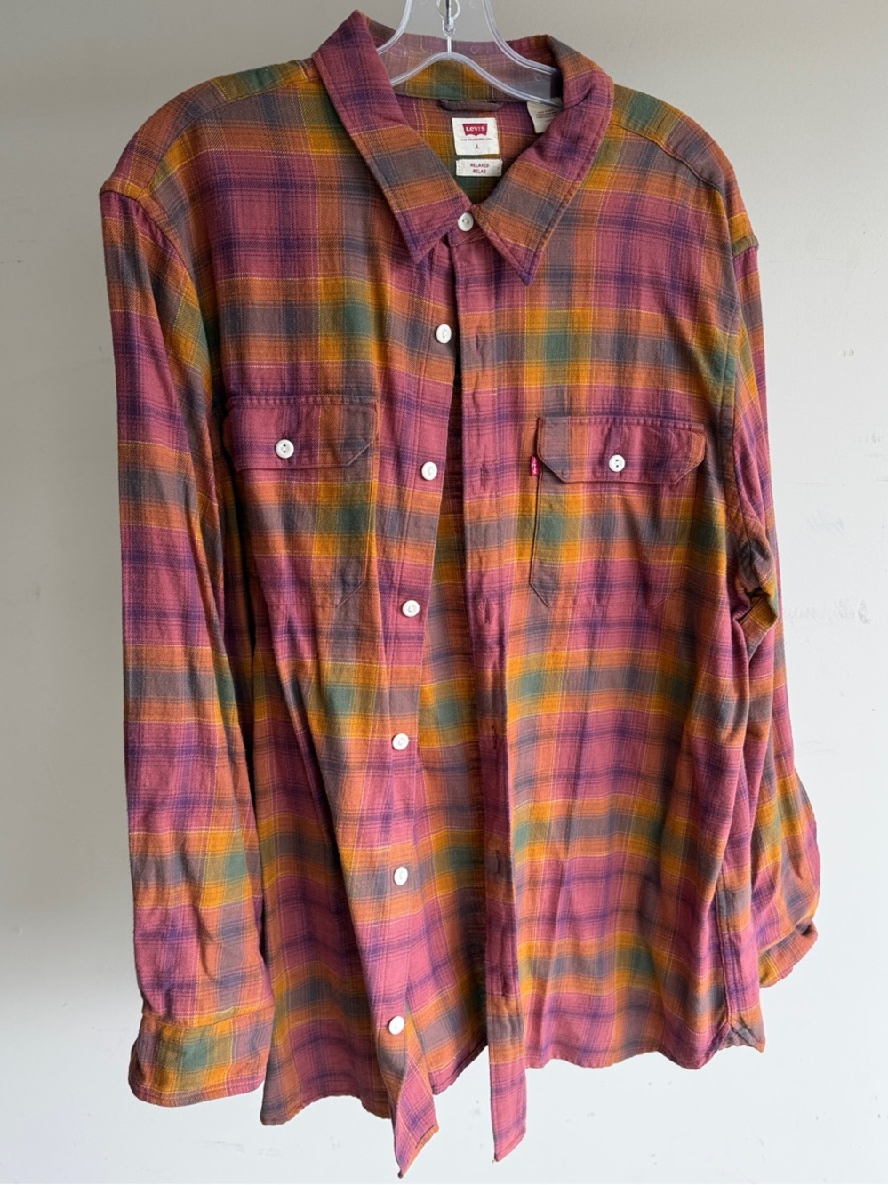 Levi's Pink, Orange & Green Plaid Button-Down Shirt